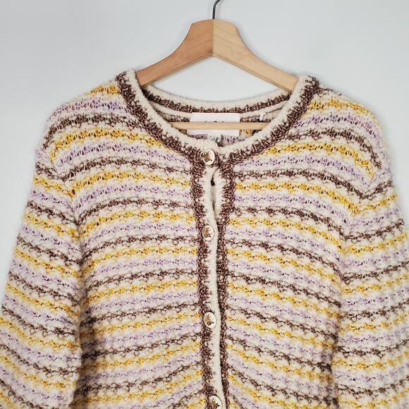 BA&SH Bill Button Front Tweed Knit Lady Cardigan Sweater Yellow Size Large New - Picture 4 of 12
